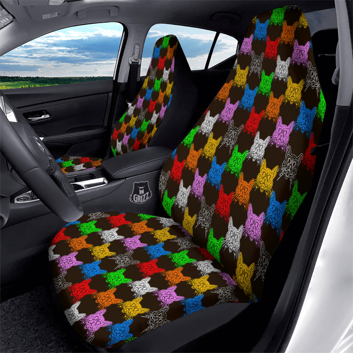 Colorful Crazy Cat Print Pattern Car Seat Covers-grizzshop