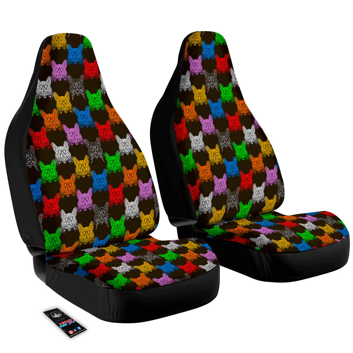 Colorful Crazy Cat Print Pattern Car Seat Covers-grizzshop