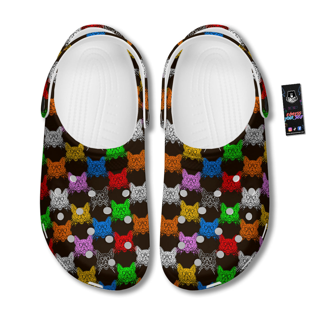 Colorful Crazy Cat Print Pattern Clog-grizzshop