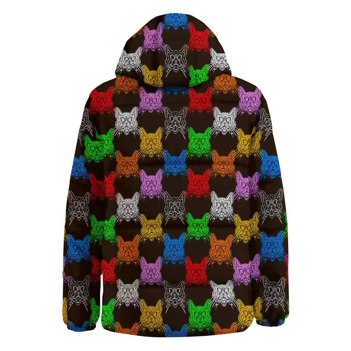 Colorful Crazy Cat Print Pattern Down Jacket-grizzshop