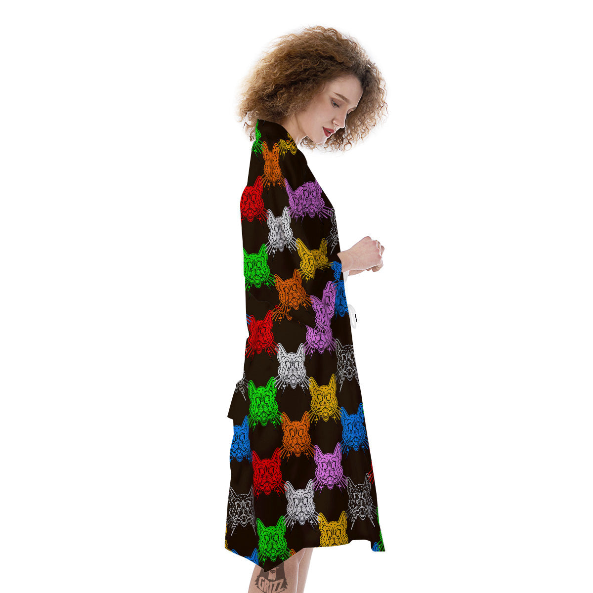 Colorful Crazy Cat Print Pattern Kimono-grizzshop