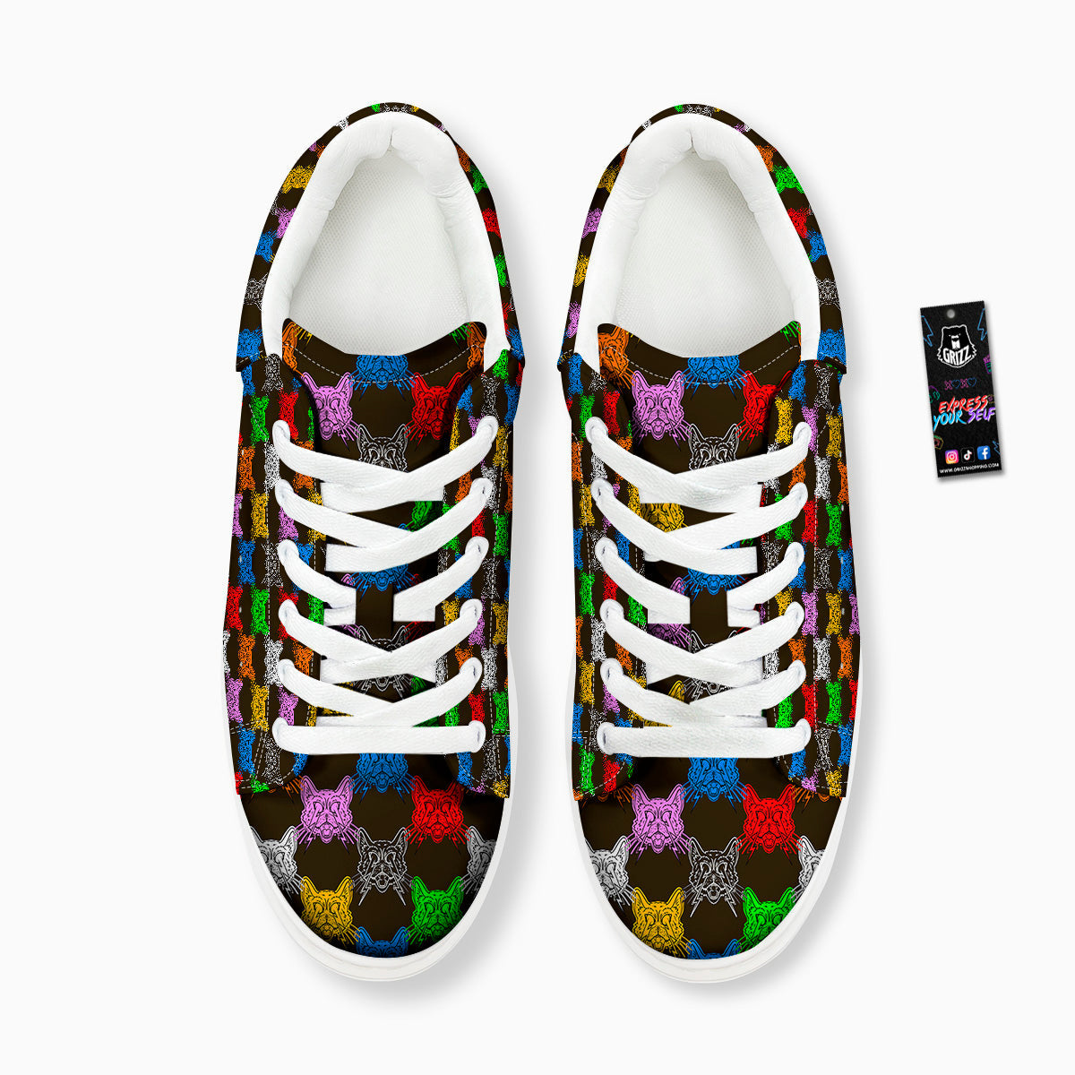 Colorful Crazy Cat Print Pattern Platform Shoes-grizzshop