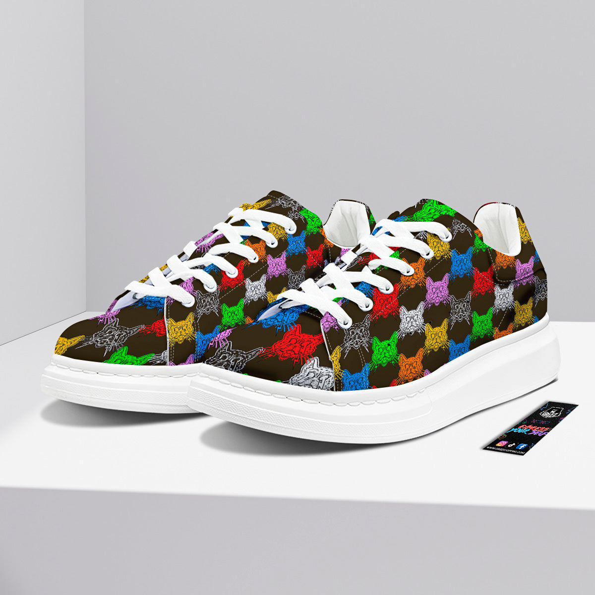 Colorful Crazy Cat Print Pattern Platform Shoes-grizzshop