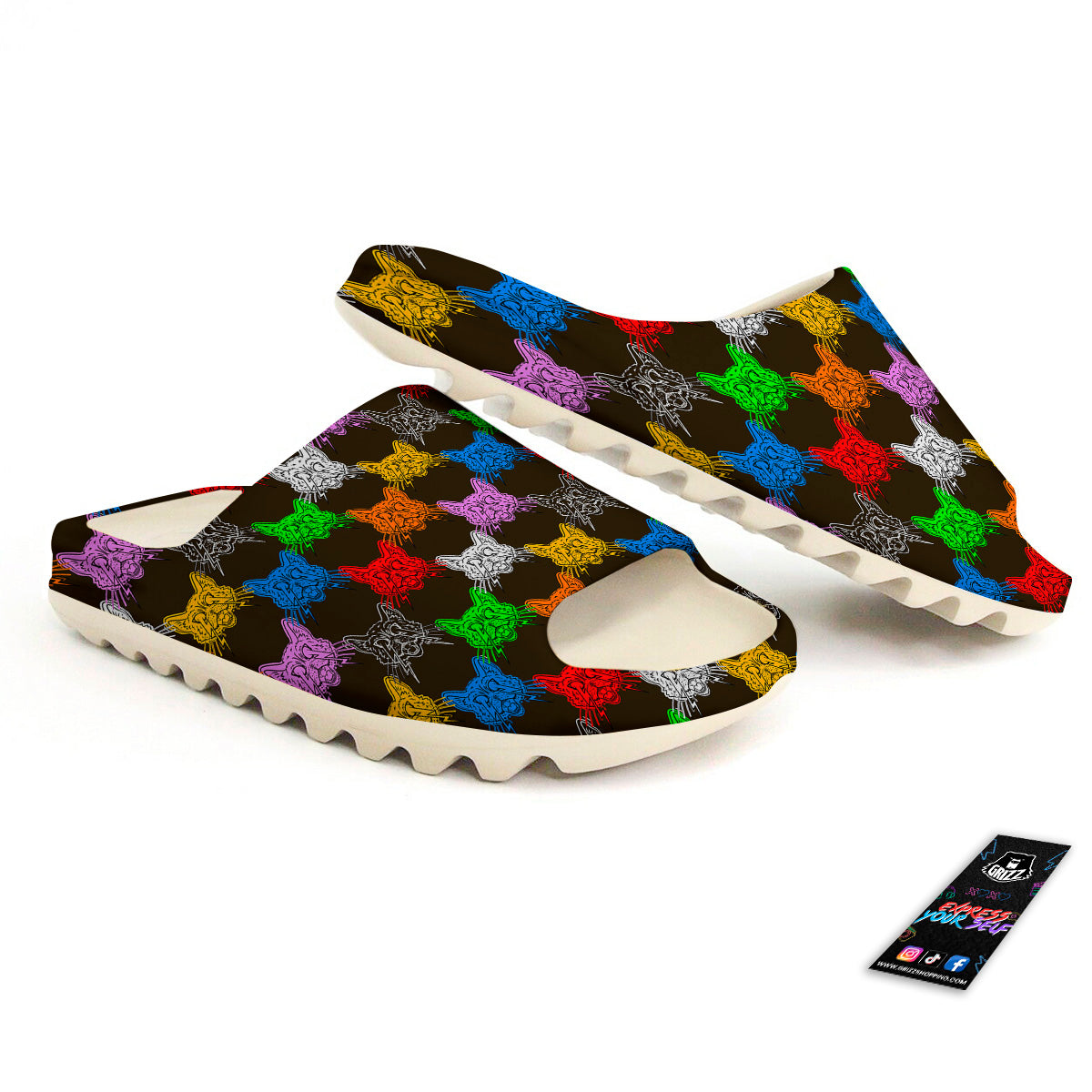 Colorful Crazy Cat Print Pattern Sandals-grizzshop