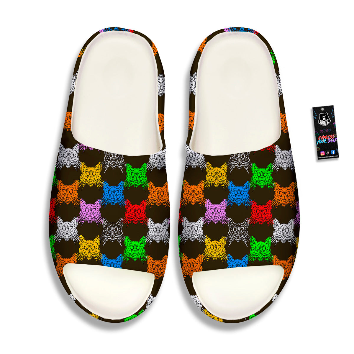 Colorful Crazy Cat Print Pattern Sandals-grizzshop