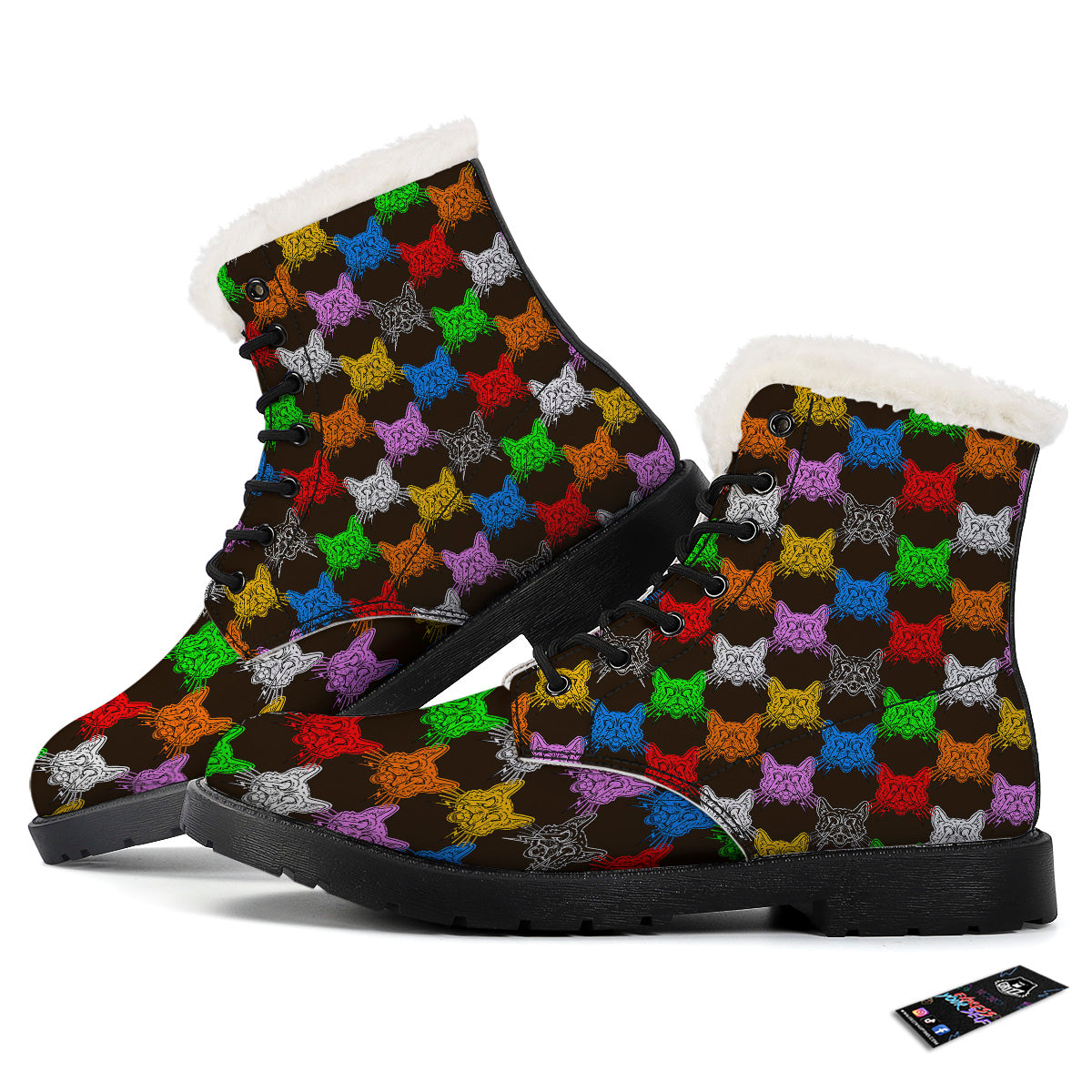 Colorful Crazy Cat Print Pattern Winter Boots-grizzshop