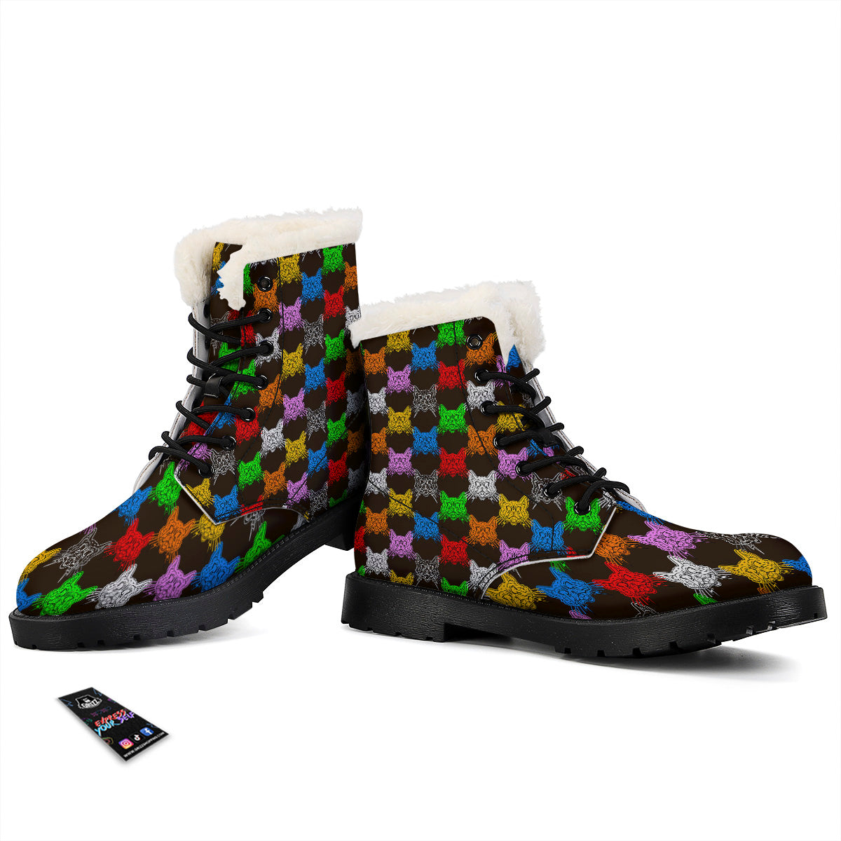 Colorful Crazy Cat Print Pattern Winter Boots-grizzshop