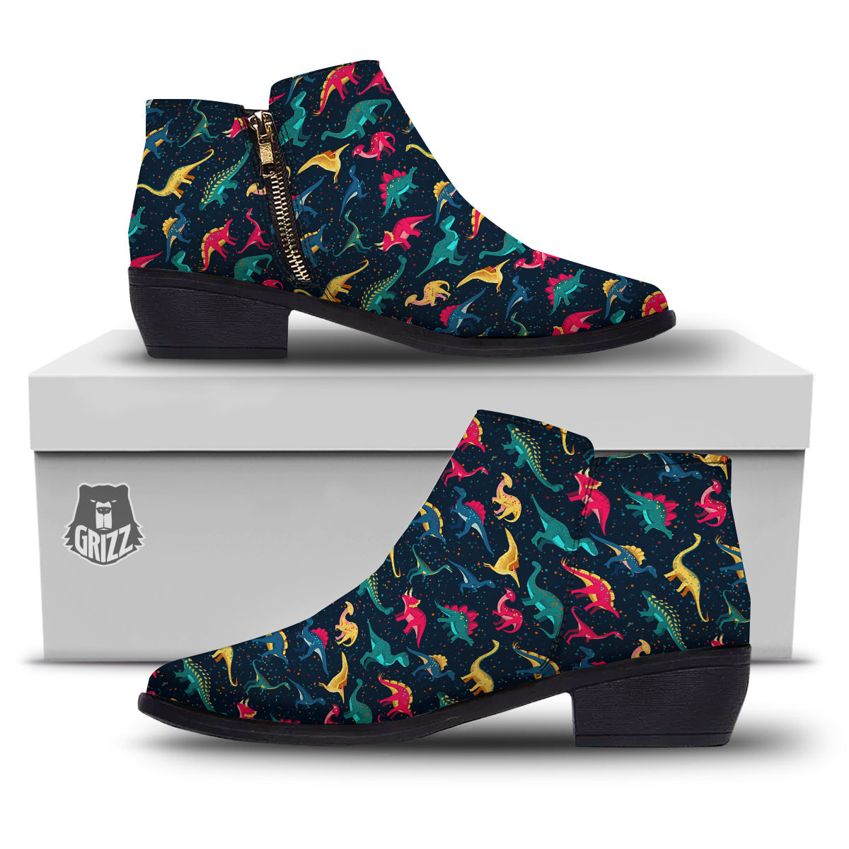 Colorful Cute Dinosaurs Print Pattern Ankle Boots-grizzshop