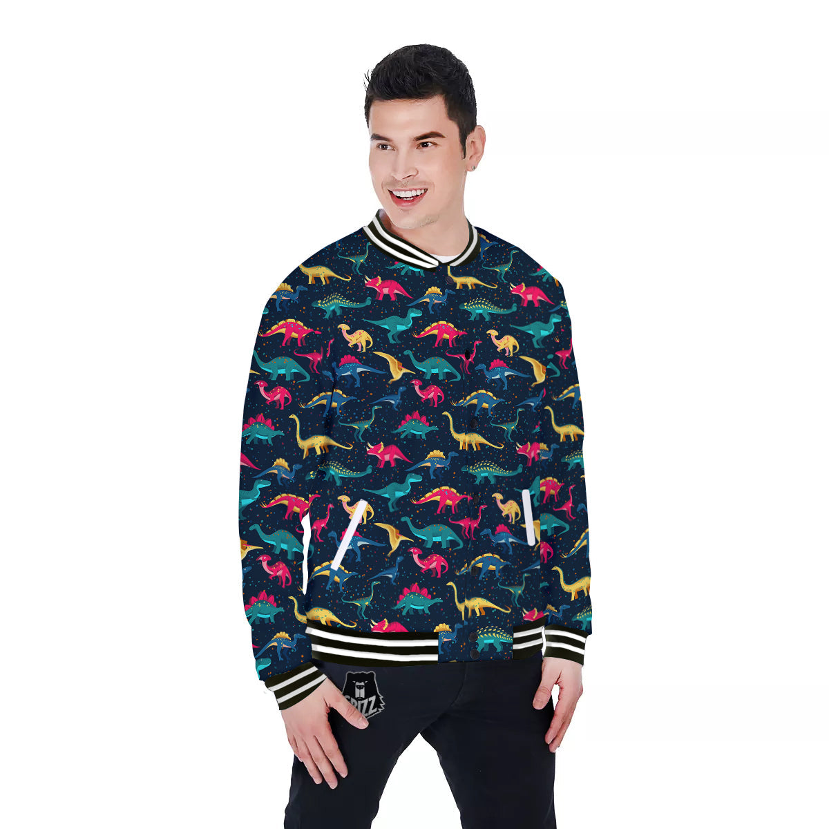 Colorful Cute Dinosaurs Print Pattern Baseball Jacket-grizzshop