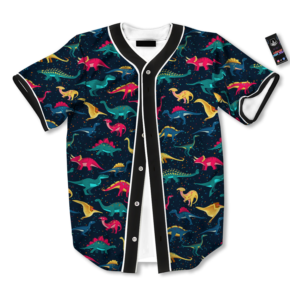 Colorful Cute Dinosaurs Print Pattern Baseball Jersey-grizzshop
