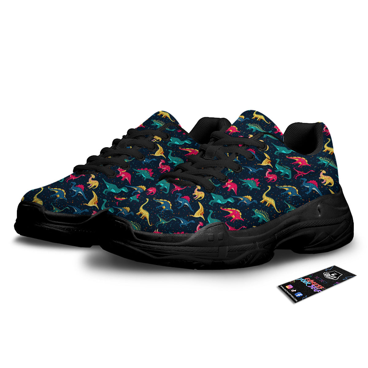 Colorful Cute Dinosaurs Print Pattern Black Chunky Shoes-grizzshop
