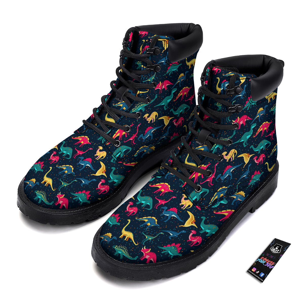 Colorful Cute Dinosaurs Print Pattern Boots-grizzshop