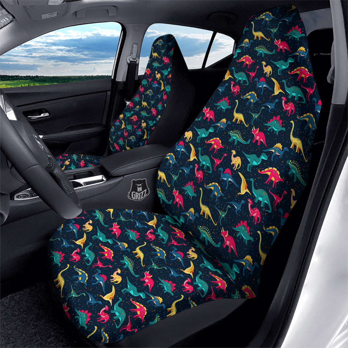 Colorful Cute Dinosaurs Print Pattern Car Seat Covers-grizzshop