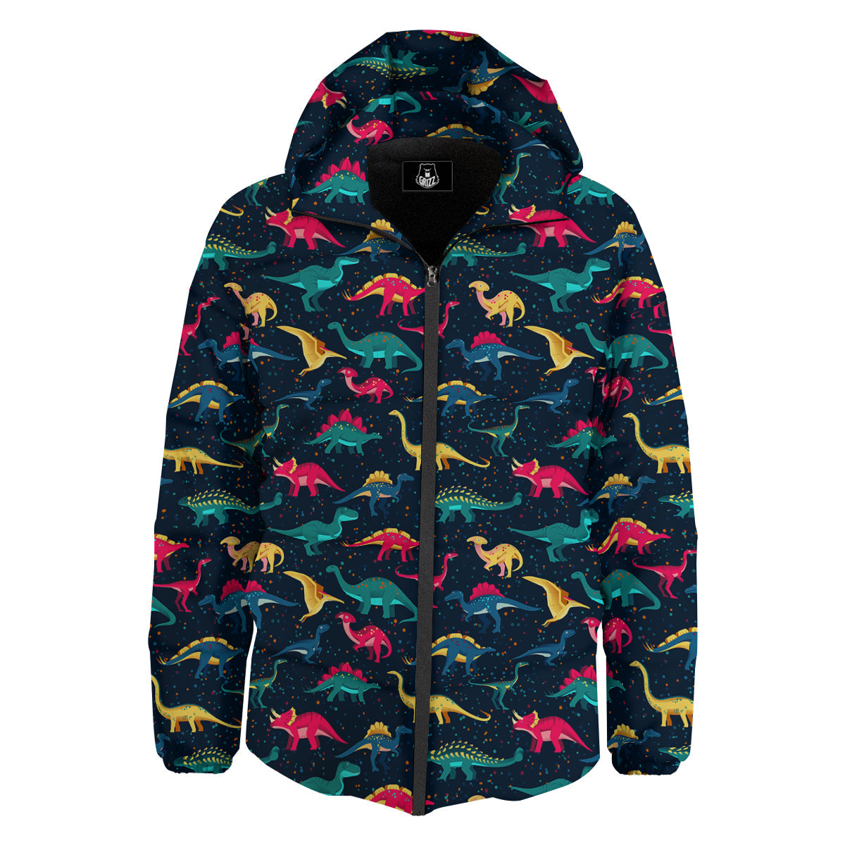 Colorful Cute Dinosaurs Print Pattern Down Jacket-grizzshop
