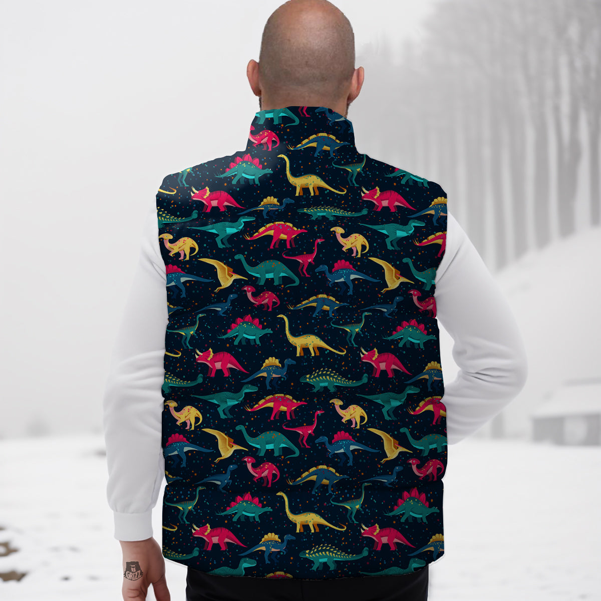 Colorful Cute Dinosaurs Print Pattern Down Vest