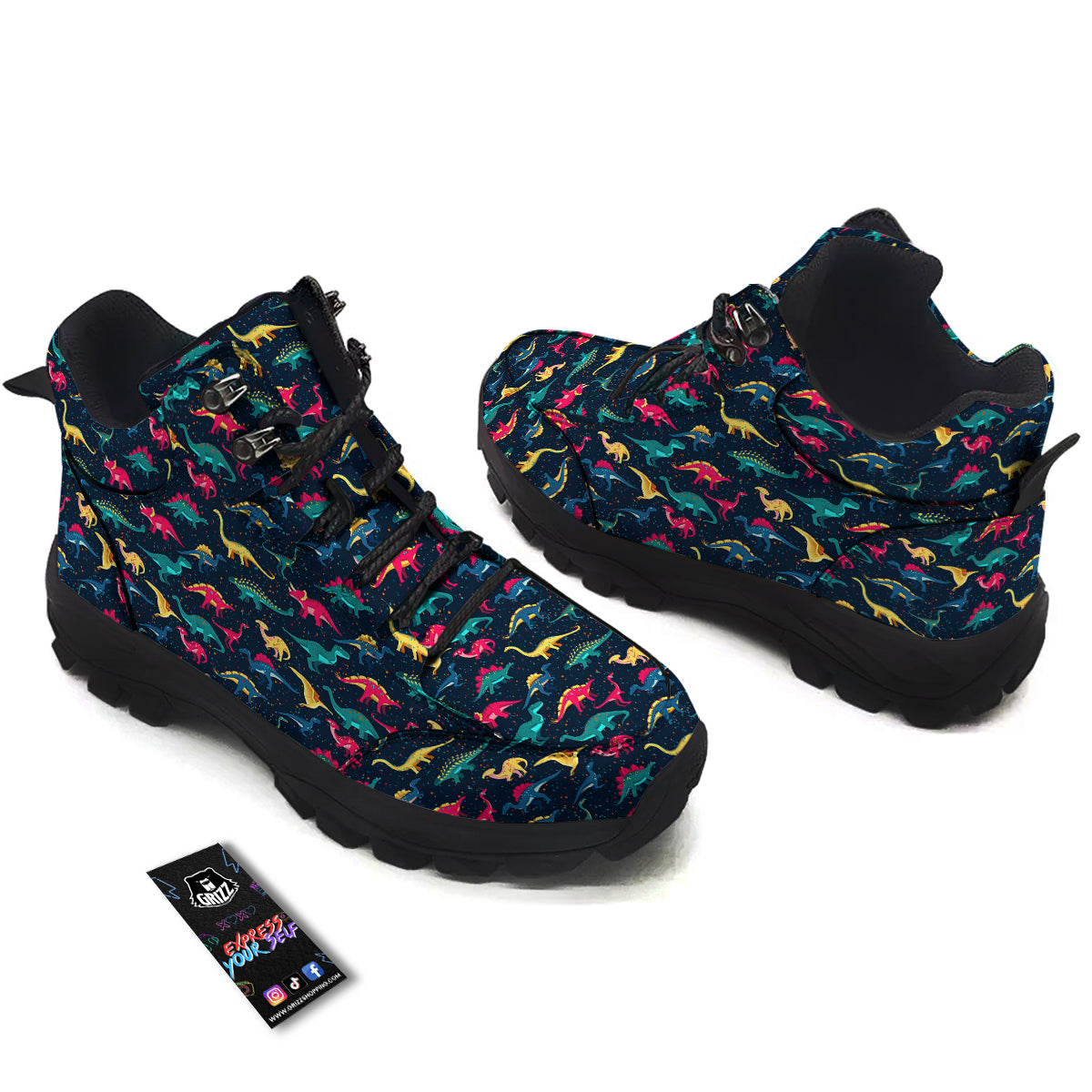 Colorful Cute Dinosaurs Print Pattern Hiking Shoes-grizzshop