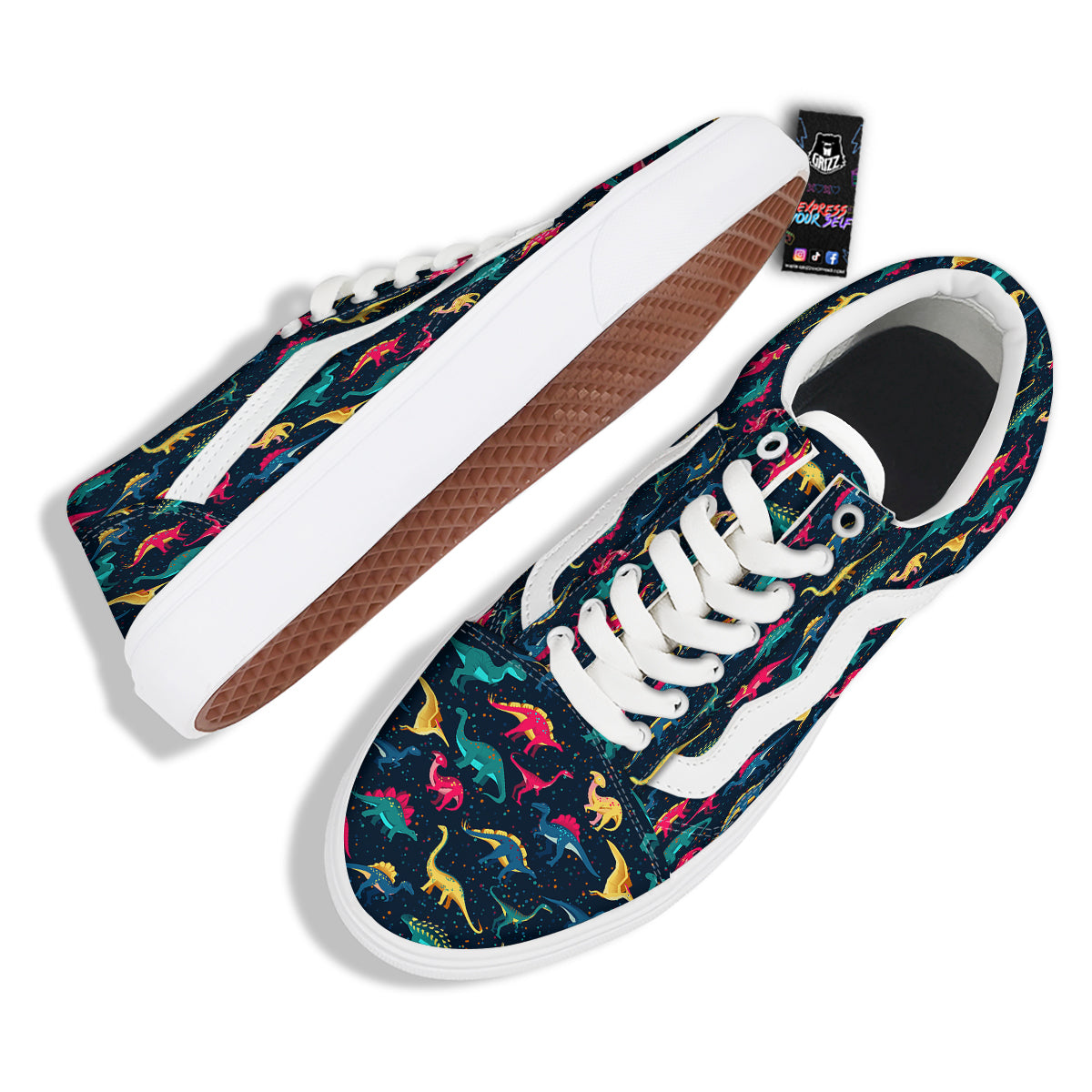 Colorful Cute Dinosaurs Print Pattern Skate Shoes-grizzshop