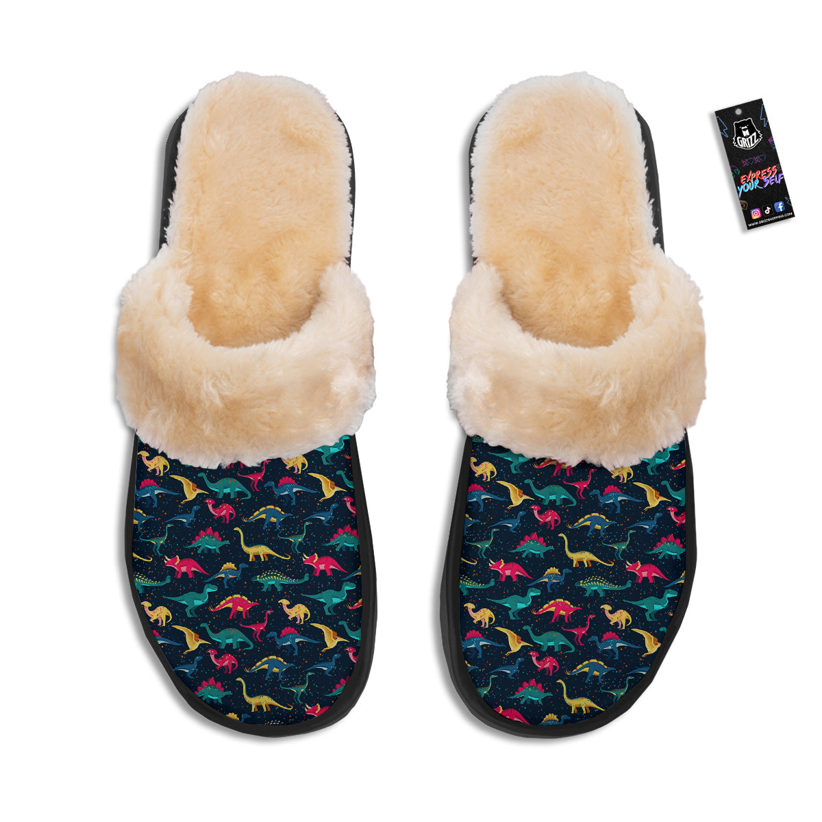 Colorful Cute Dinosaurs Print Pattern Slippers-grizzshop