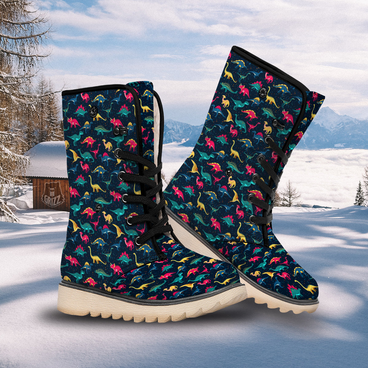 Colorful Cute Dinosaurs Print Pattern Snow Boots-grizzshop