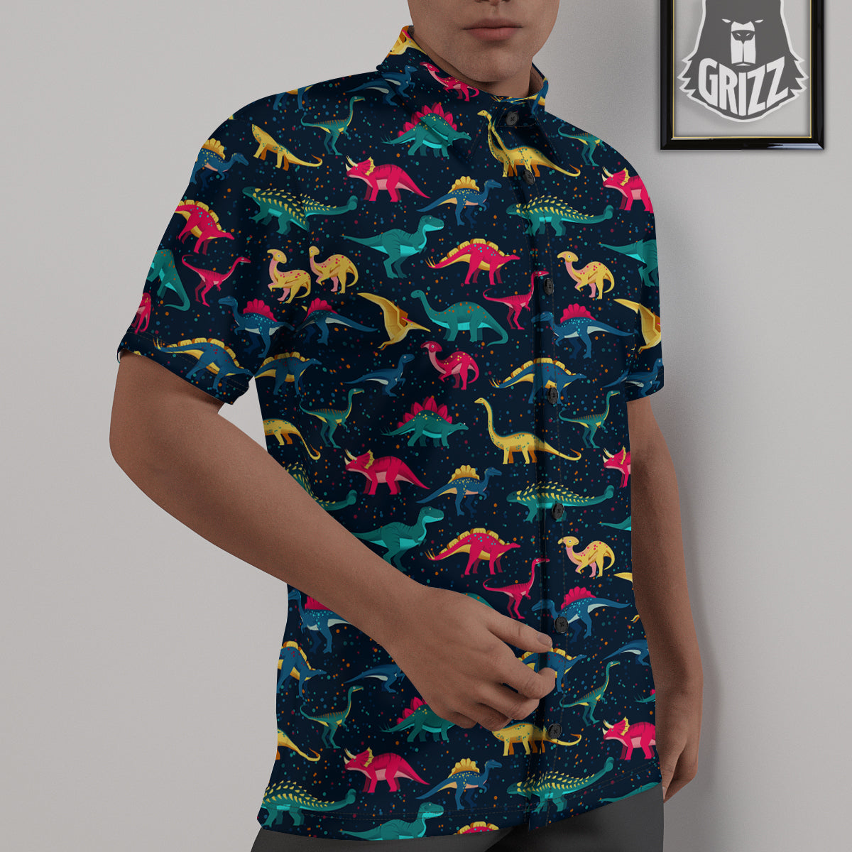 Colorful Cute Dinosaurs Print Pattern Untucked Shirts-grizzshop