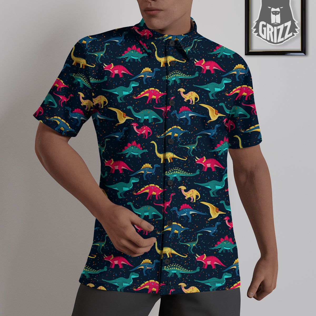 Colorful Cute Dinosaurs Print Pattern Untucked Shirts-grizzshop