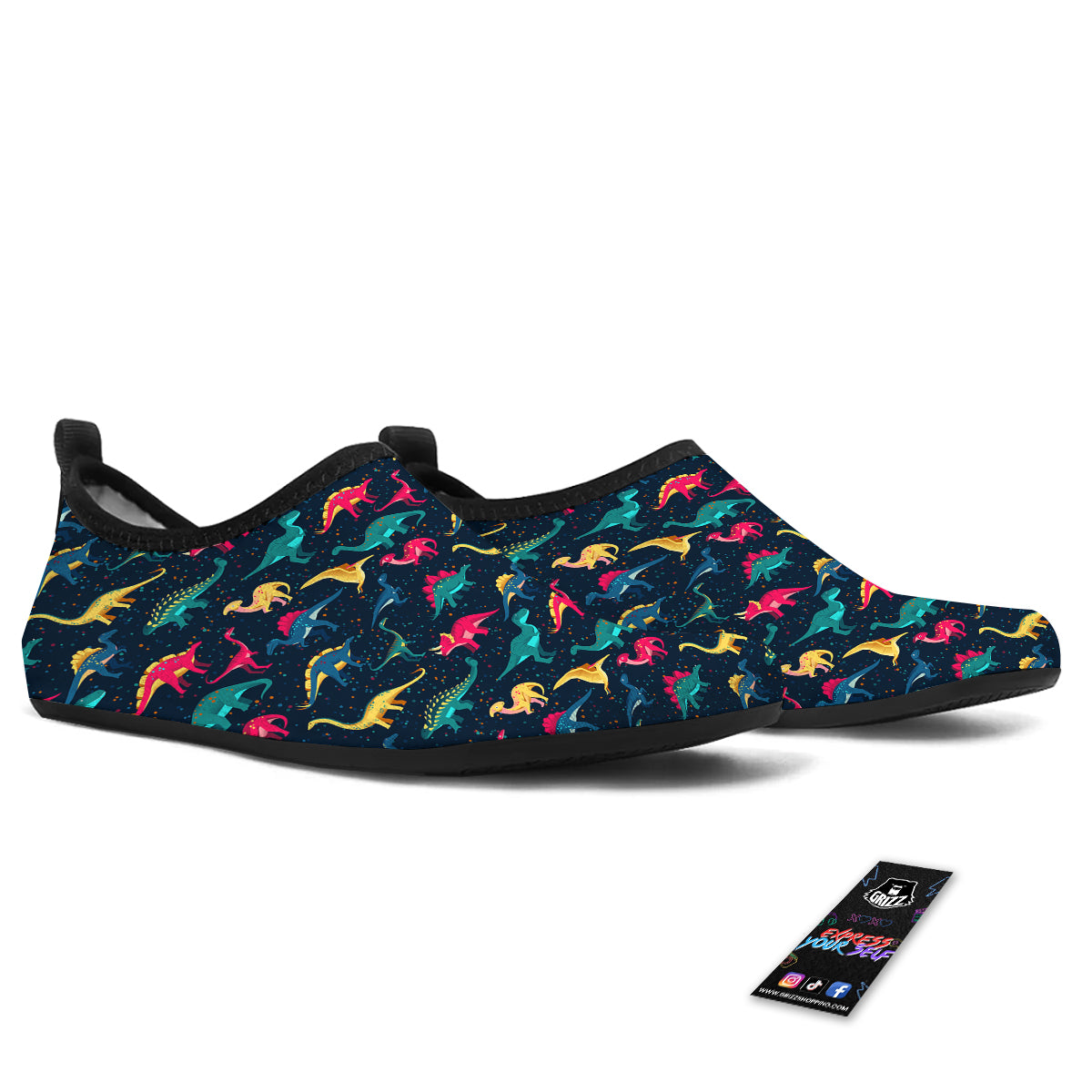 Colorful Cute Dinosaurs Print Pattern Water Shoes-grizzshop