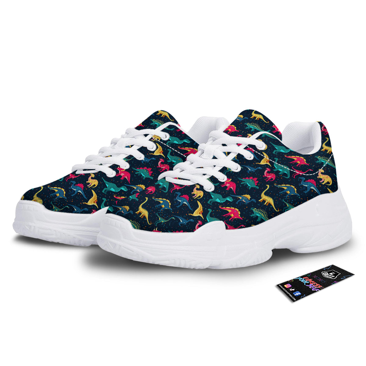Colorful Cute Dinosaurs Print Pattern White Chunky Shoes-grizzshop