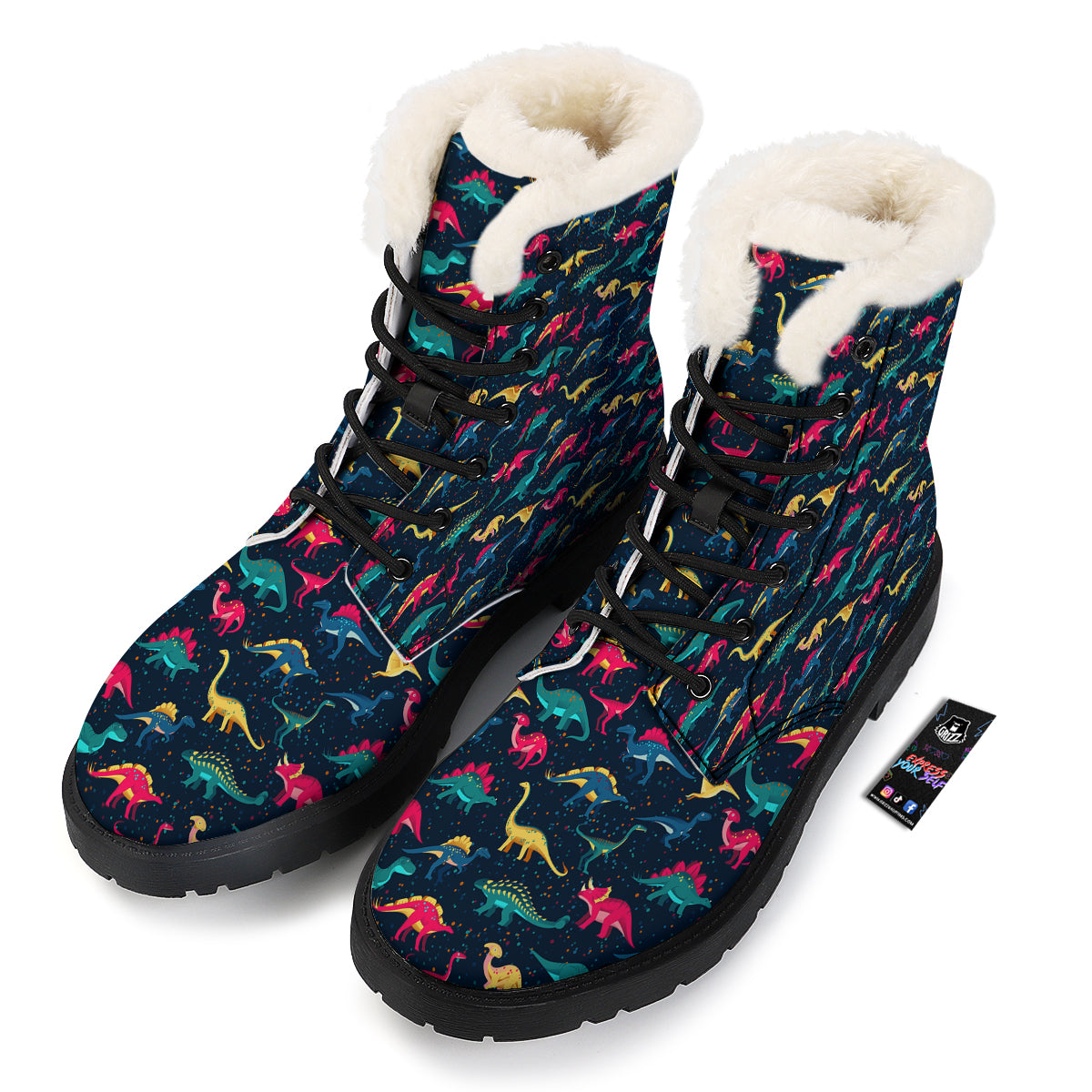 Colorful Cute Dinosaurs Print Pattern Winter Boots-grizzshop