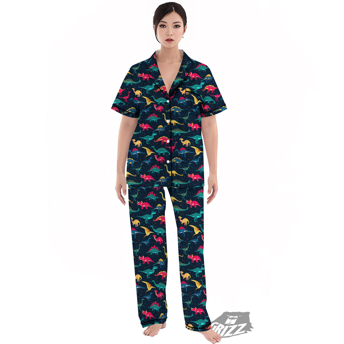 Colorful Cute Dinosaurs Print Pattern Women's Pajamas Set-grizzshop