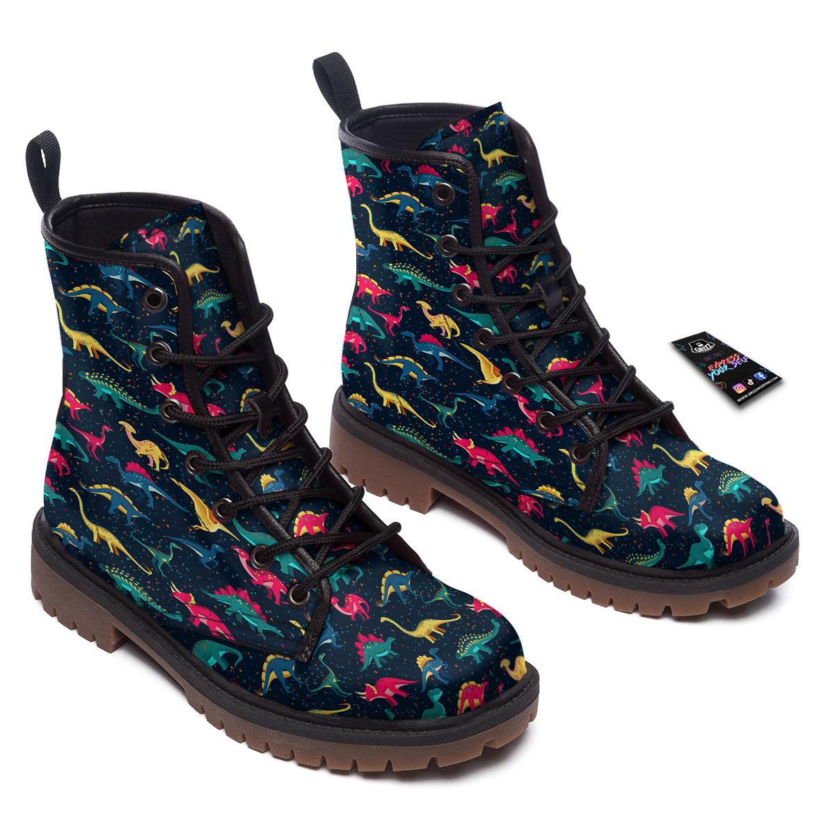 Colorful Cute Dinosaurs Print Pattern Work Boots-grizzshop