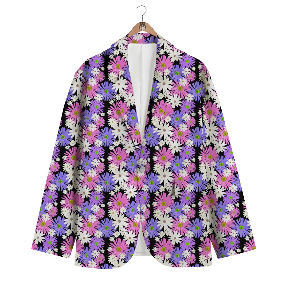 Colorful Daisy Pattern Print Men's Blazer-grizzshop
