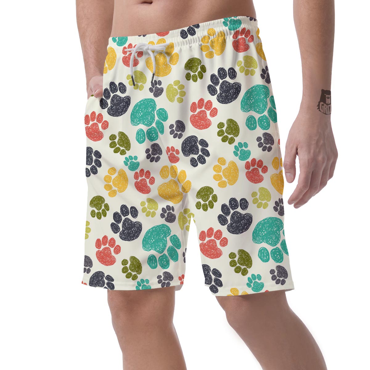 Colorful Doodle Paw Men's Shorts-grizzshop