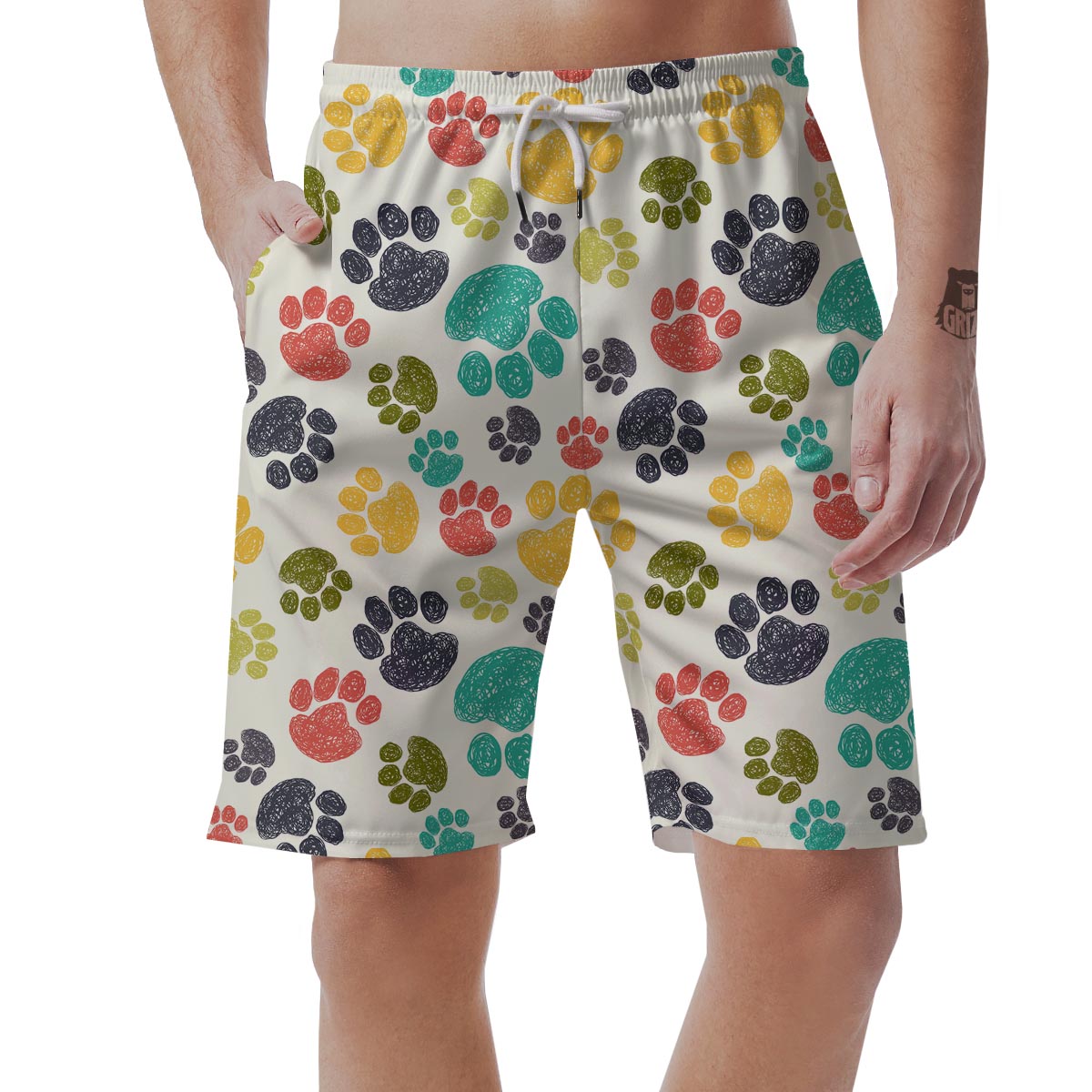 Colorful Doodle Paw Men's Shorts-grizzshop