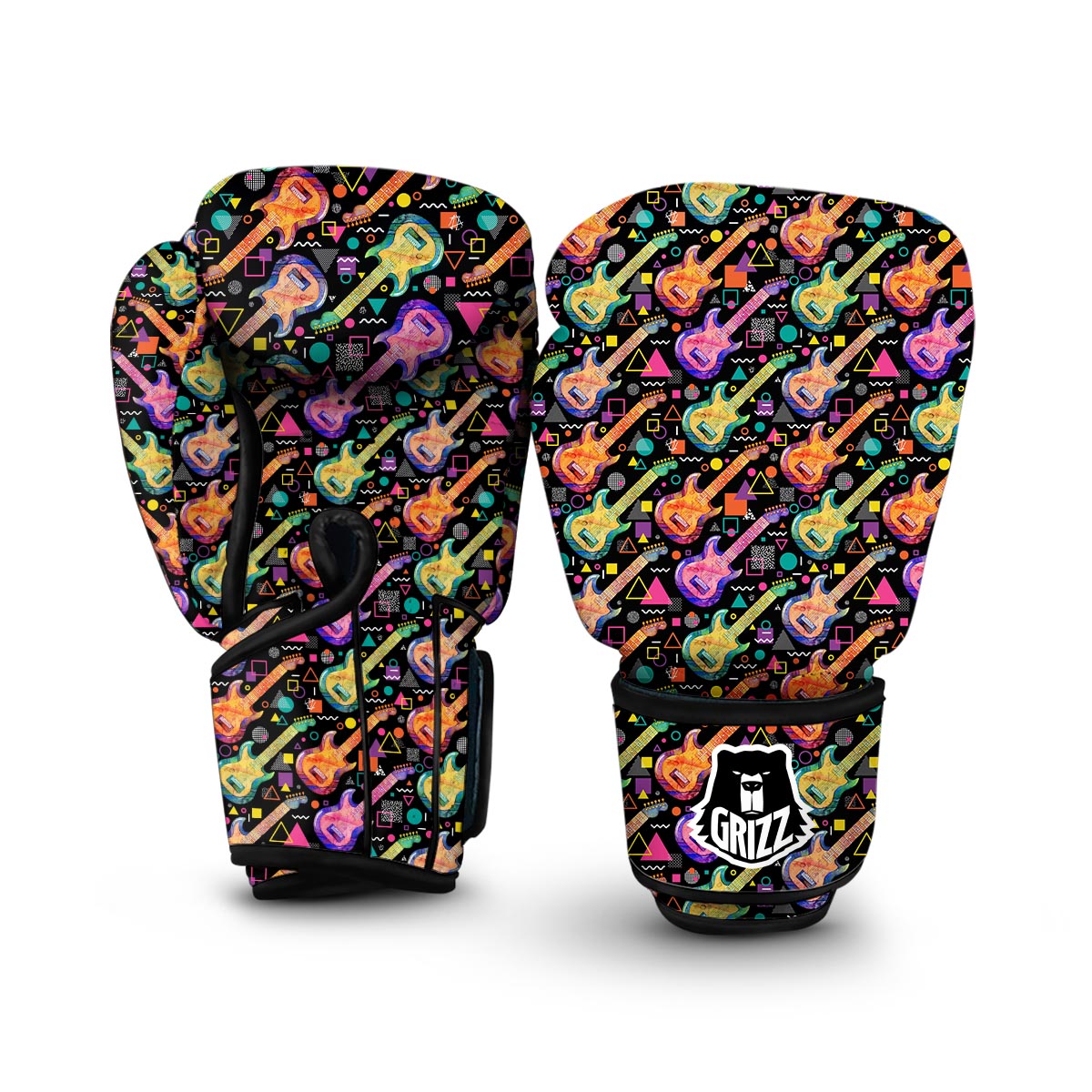 Colorful Electric Guitar Pattern Print Boxing Gloves-grizzshop