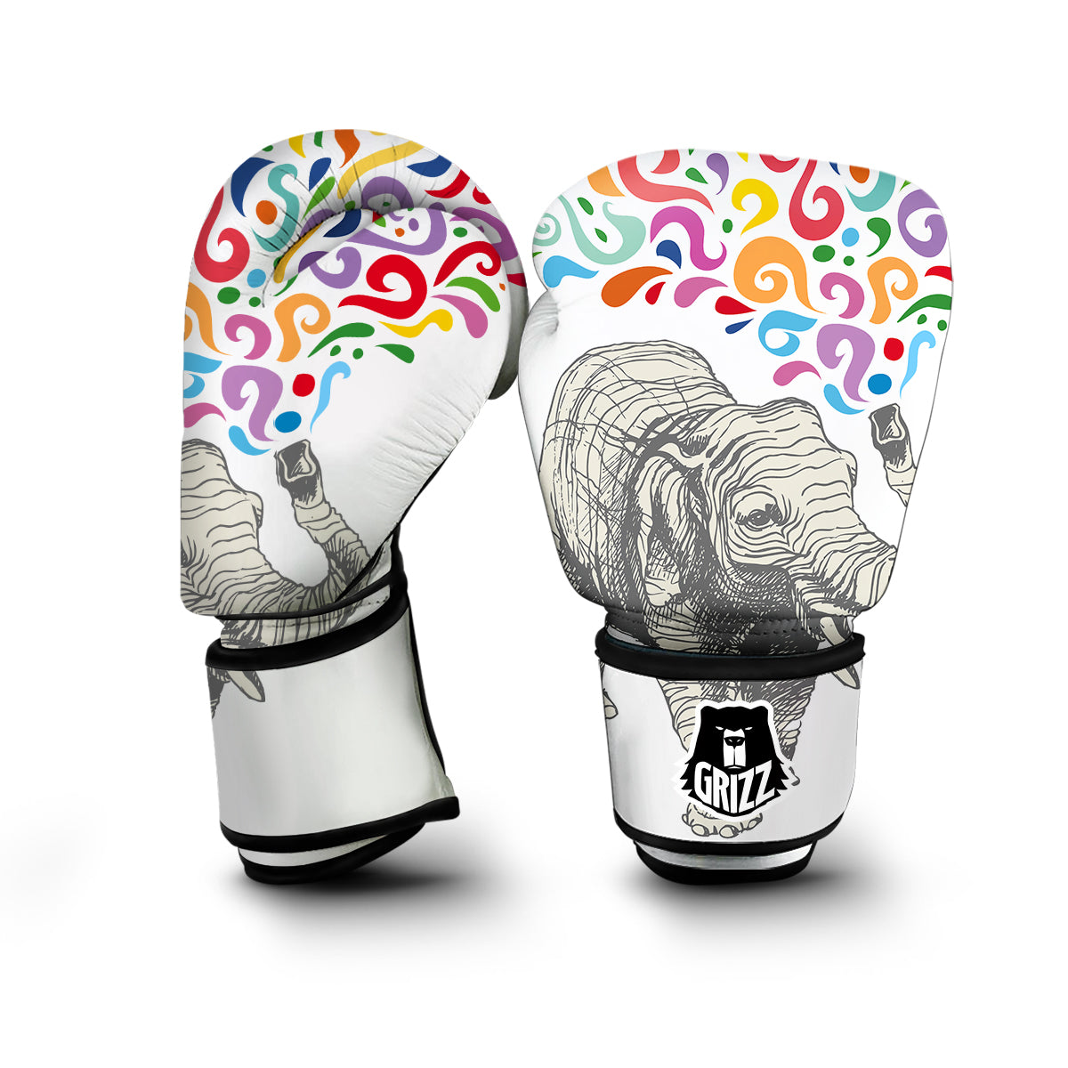 Colorful Elephant Hand drawn Print Boxing Gloves-grizzshop