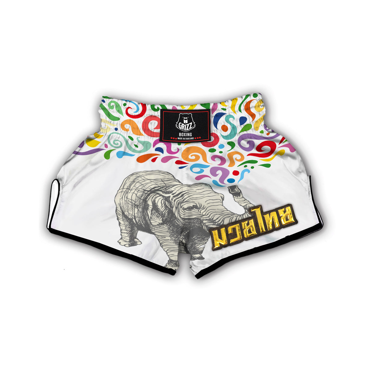 Colorful Elephant Hand drawn Print Muay Thai Boxing Shorts-grizzshop