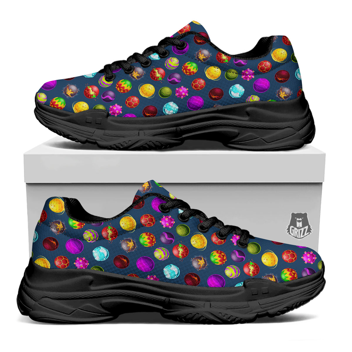 Colorful Galaxy Planets And Space Stars Print Pattern Black Chunky Shoes-grizzshop