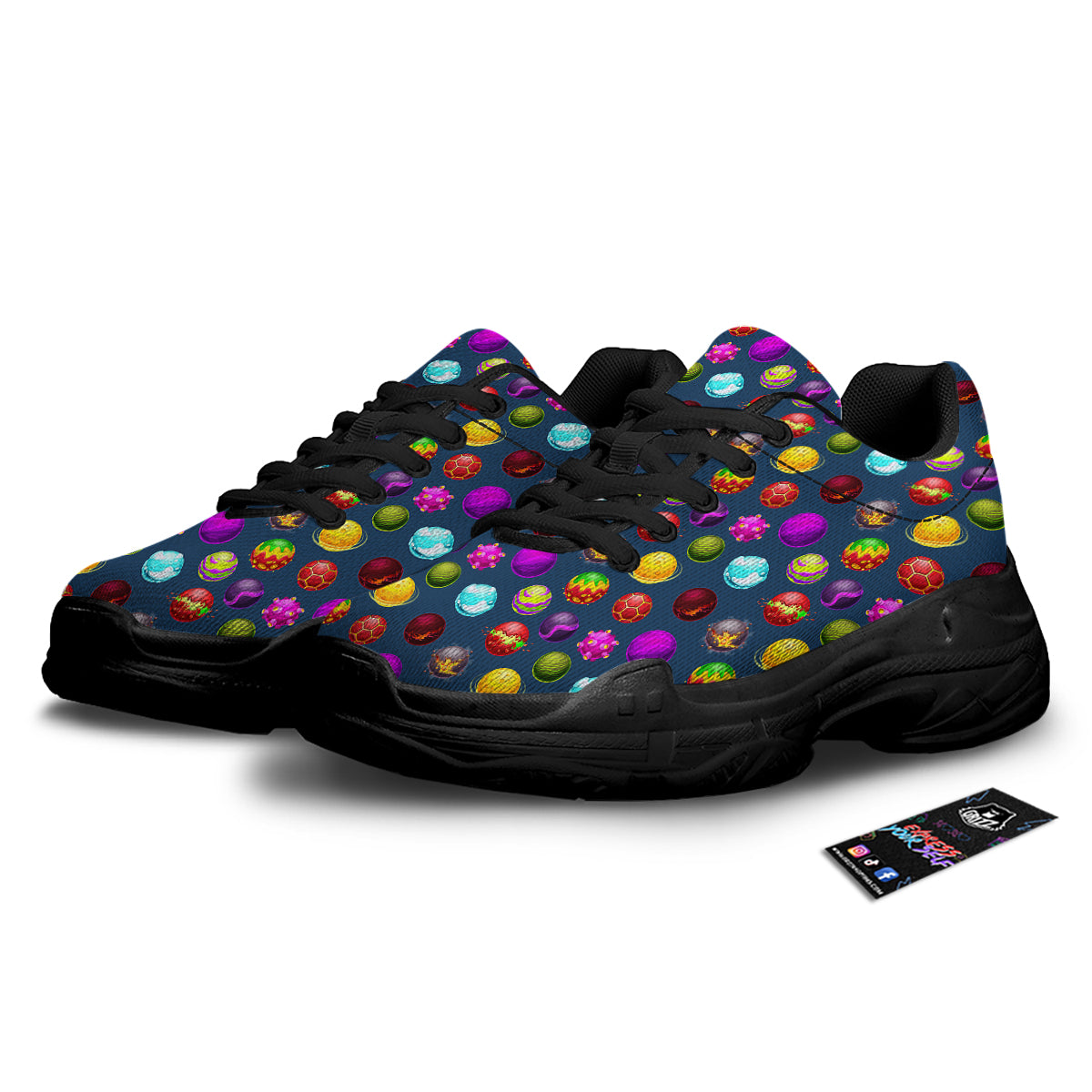 Colorful Galaxy Planets And Space Stars Print Pattern Black Chunky Shoes-grizzshop