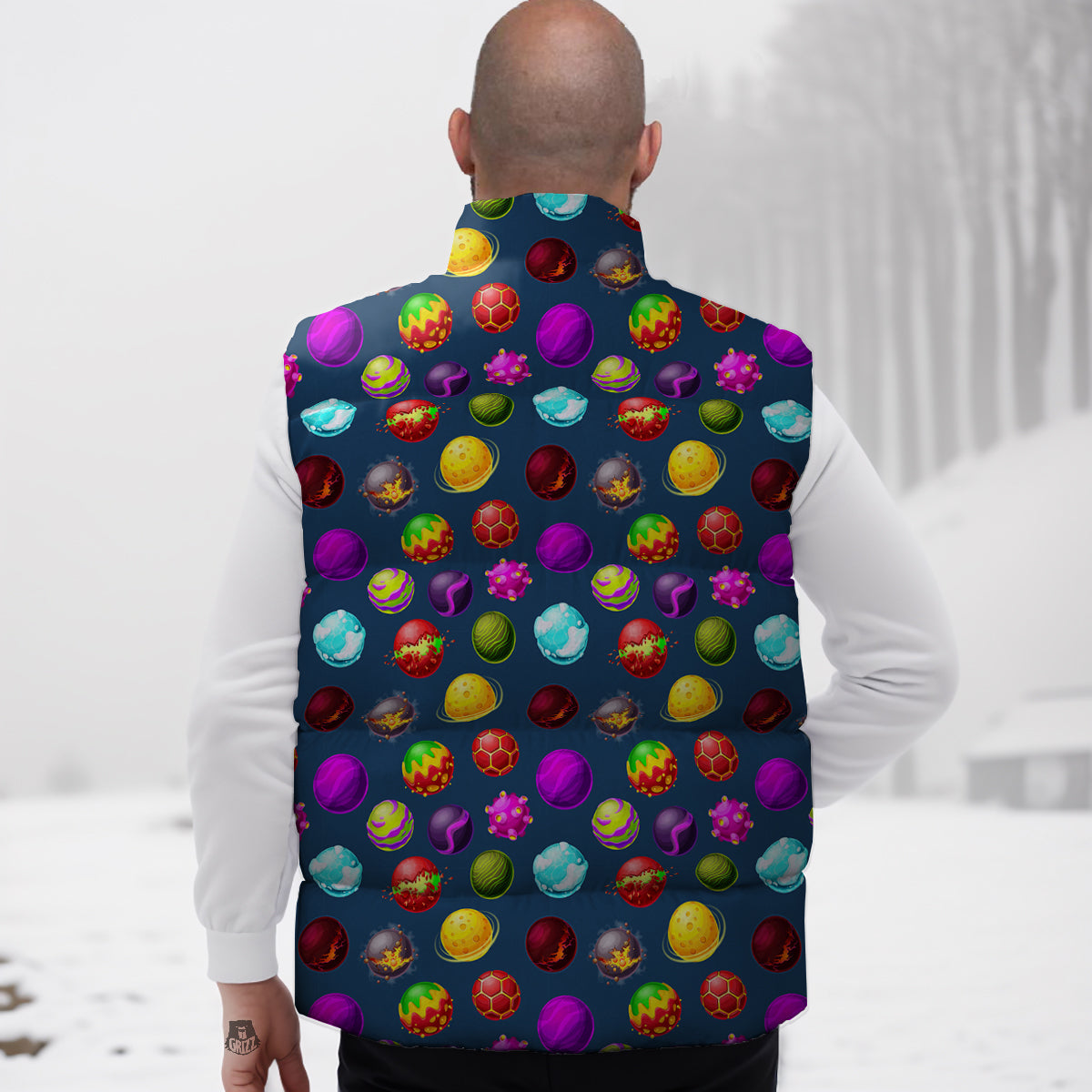 Colorful Galaxy Planets And Space Stars Print Pattern Down Vest