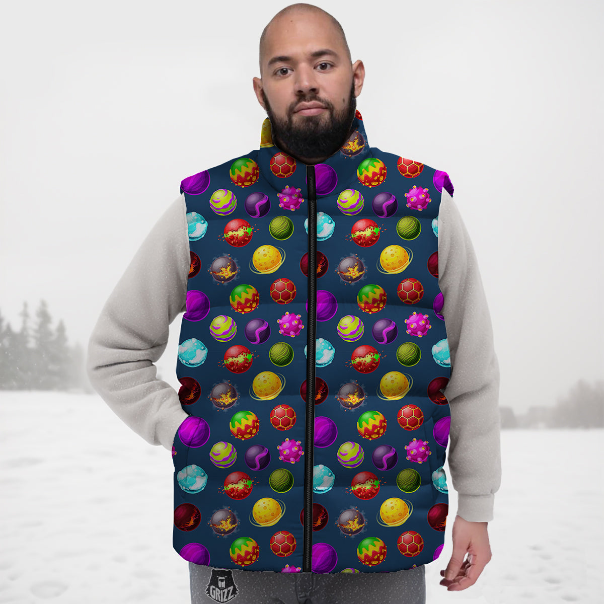 Colorful Galaxy Planets And Space Stars Print Pattern Down Vest