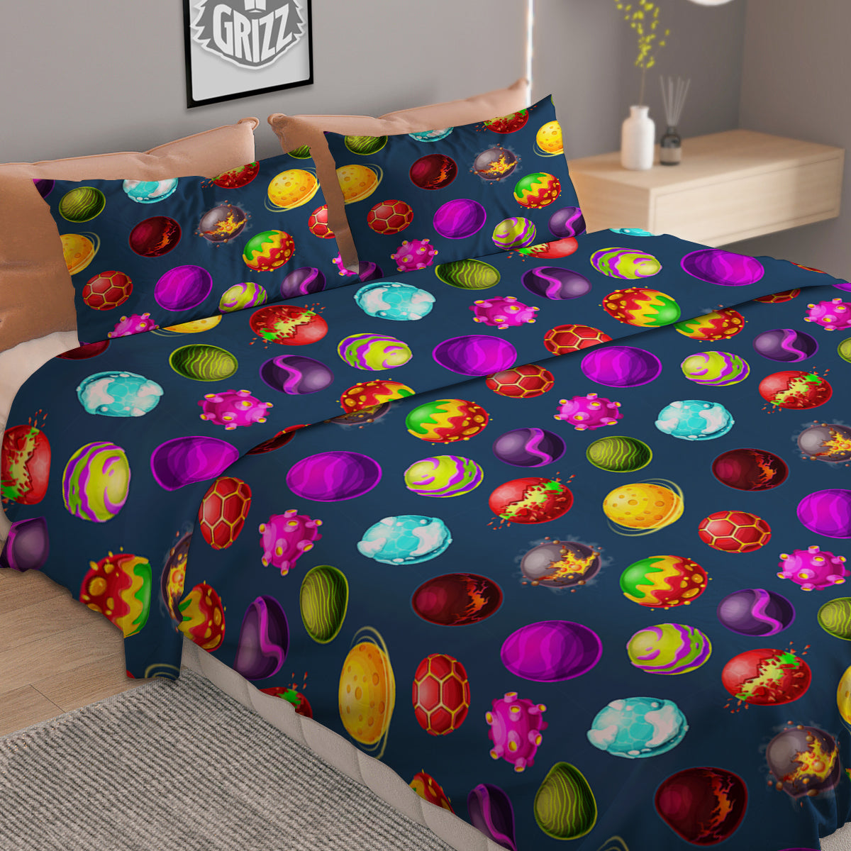 Colorful Galaxy Planets And Space Stars Print Pattern Duvet Cover Bedding Set