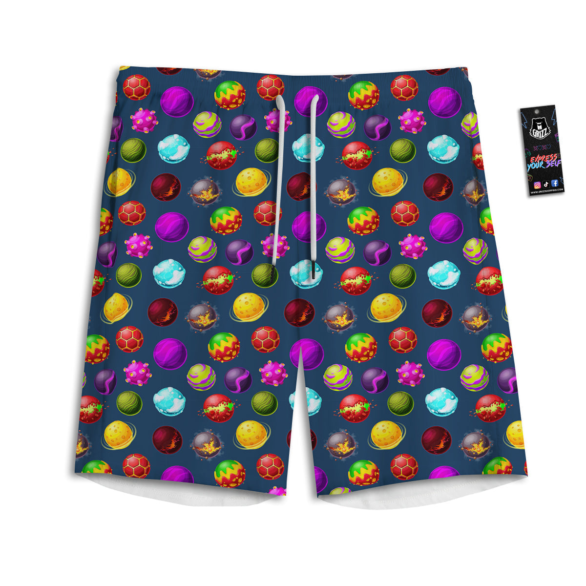 Colorful Galaxy Planets And Space Stars Print Pattern Men's Athletic Shorts