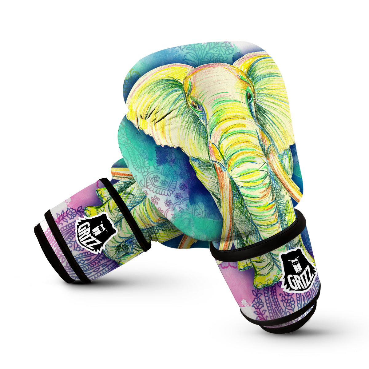 Colorful Hand Drawn Elephant Mandala Print Boxing Gloves-grizzshop