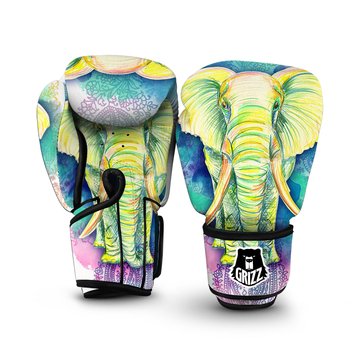 Colorful Hand Drawn Elephant Mandala Print Boxing Gloves-grizzshop