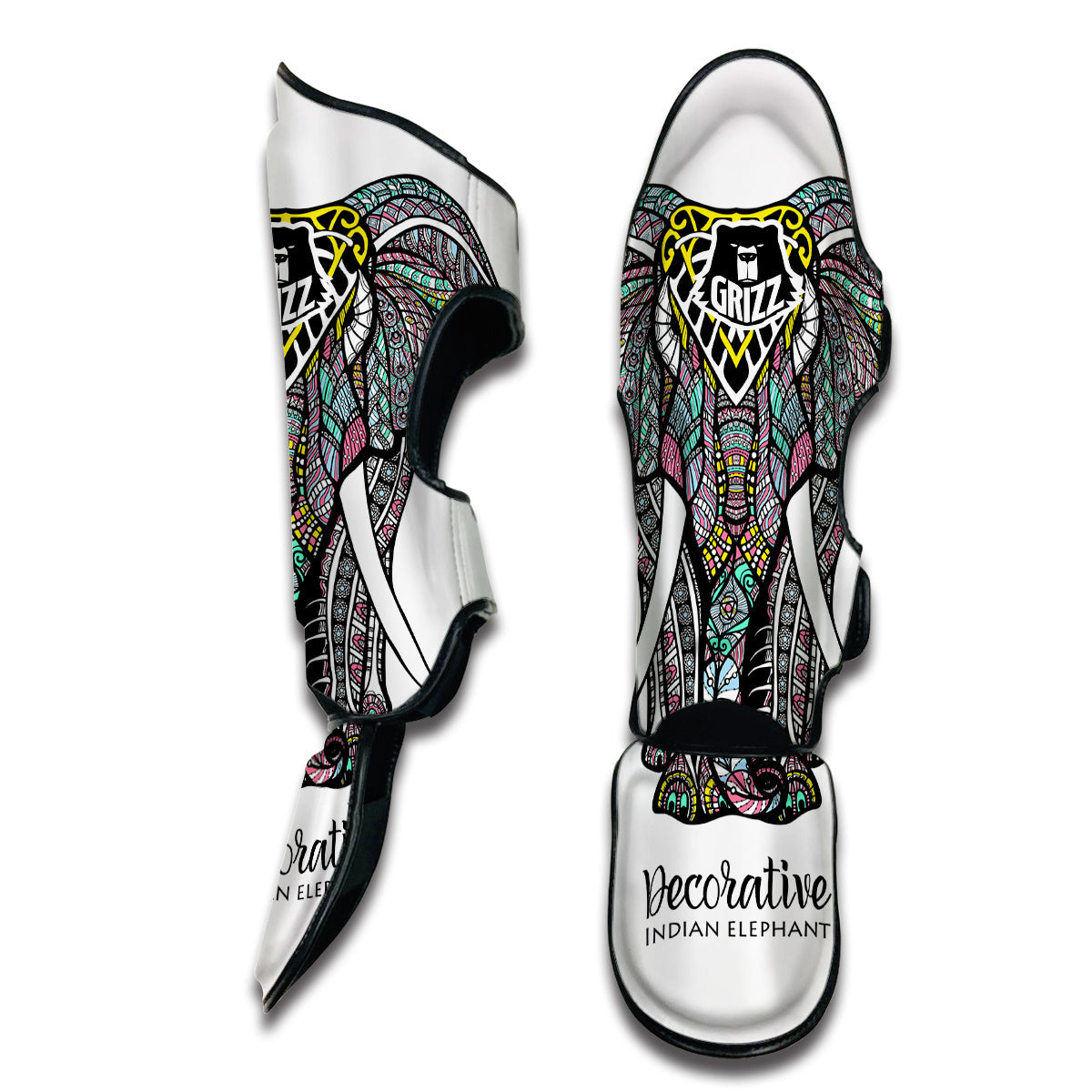 Colorful Hand Drawn Mandala Elephant Print Muay Thai Shin Guards-grizzshop