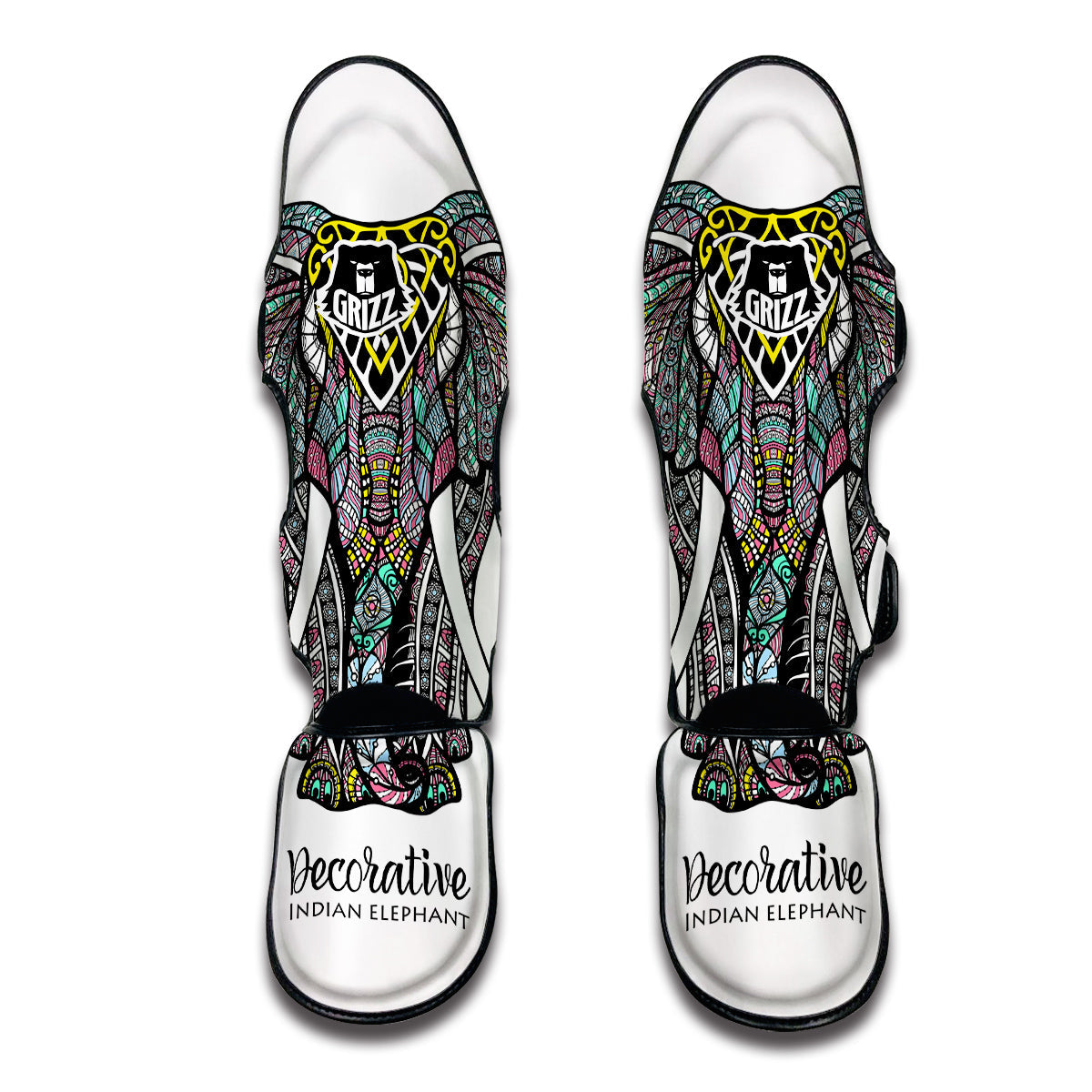 Colorful Hand Drawn Mandala Elephant Print Muay Thai Shin Guards-grizzshop