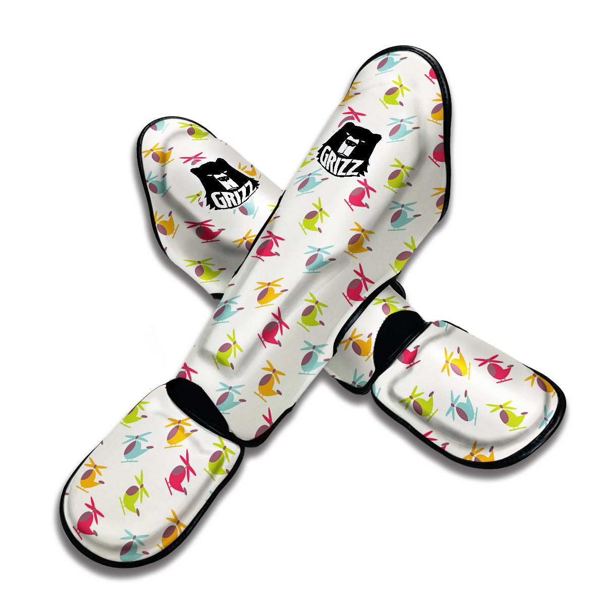 Colorful Helicopter Print Pattern Muay Thai Shin Guards-grizzshop