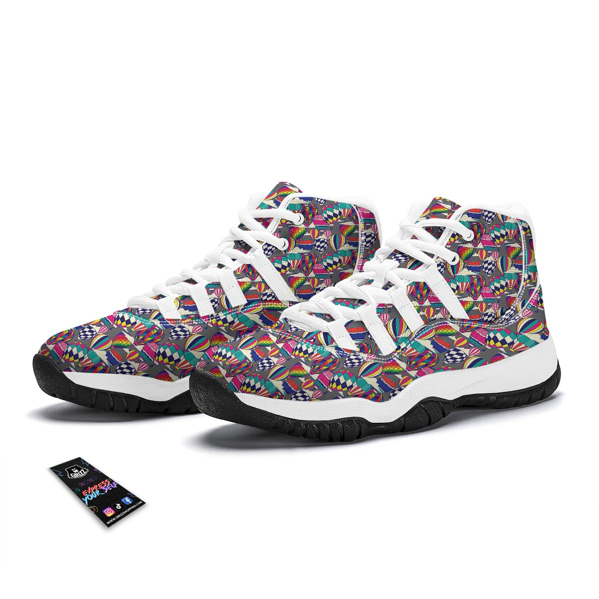 Colorful Hot Air Balloon Pattern Print White Bball Shoes-grizzshop