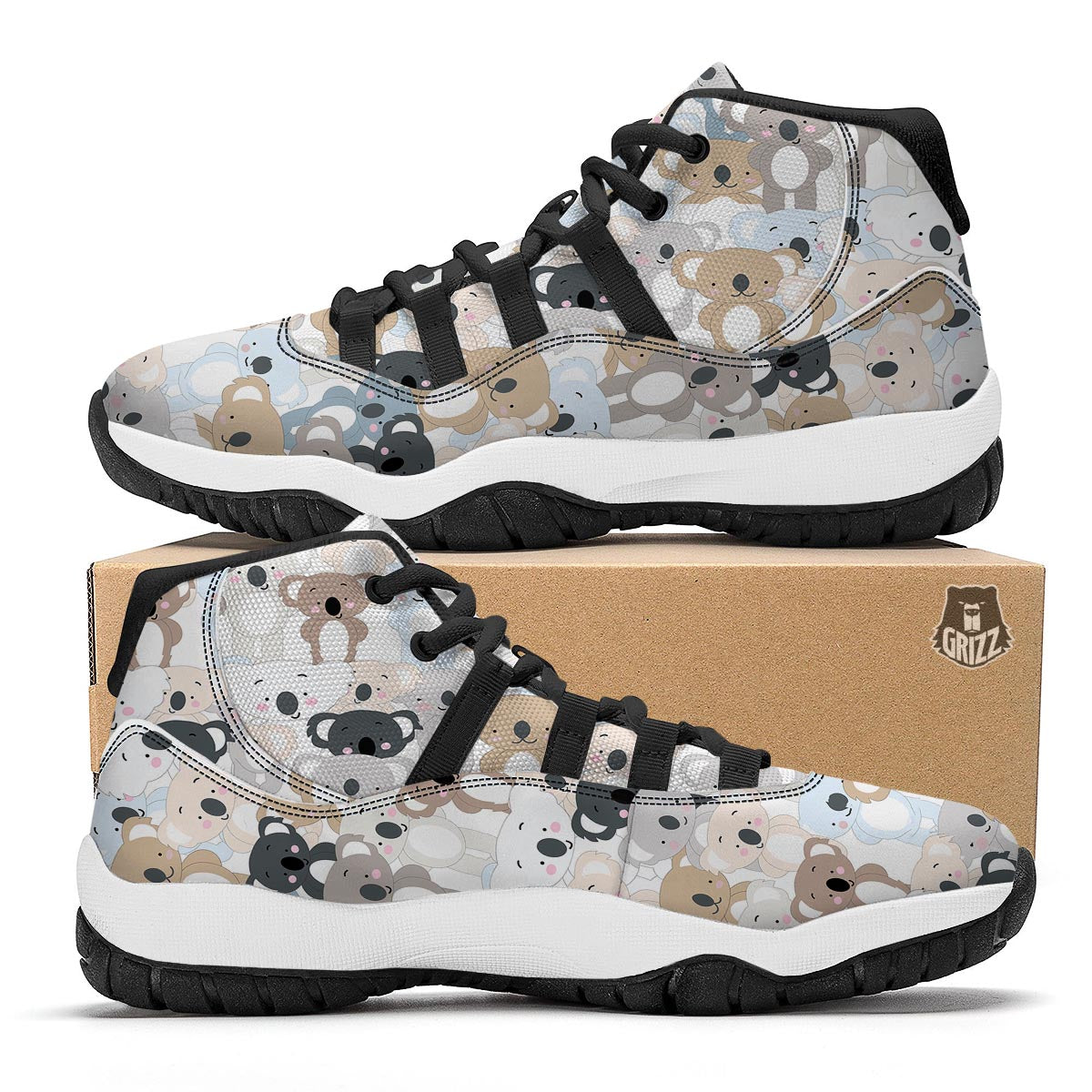 Colorful Koala Pattern Print Black Bball Shoes-grizzshop