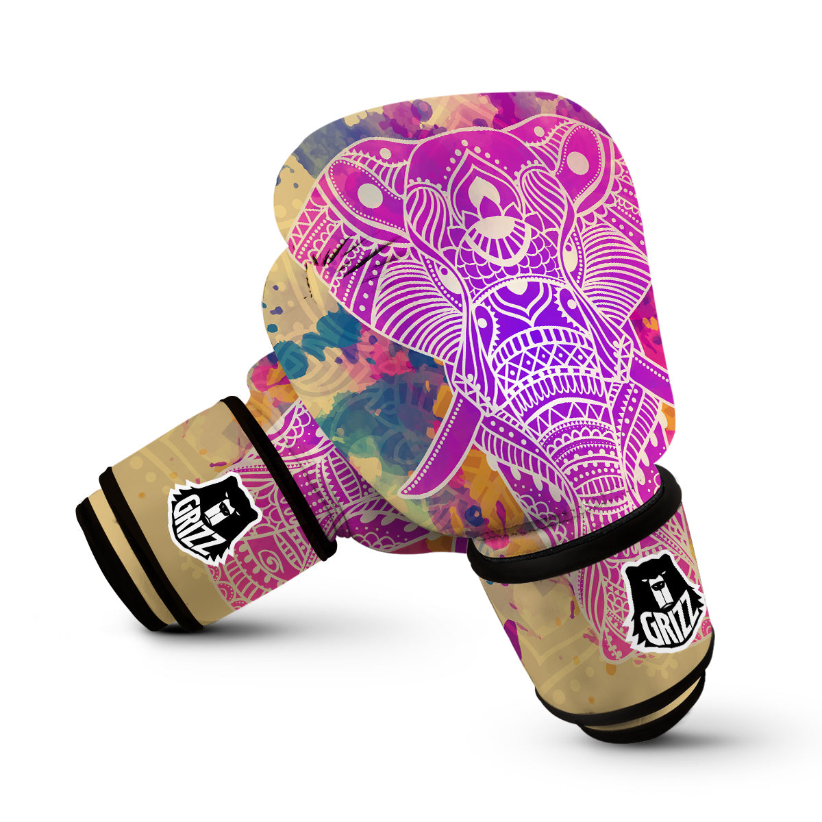 Colorful Mandala Hand Drawn Elephant Print Boxing Gloves-grizzshop